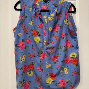 Ann Taylor Floral Sleeveless Blouse - Blue and Multicolor